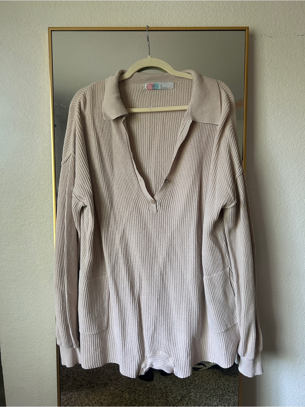Free People Picnic Oversized Ribbed V-Neck Romper in Light Beige